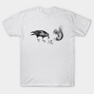 Crow and Squirrel Eating Peanuts T-Shirt